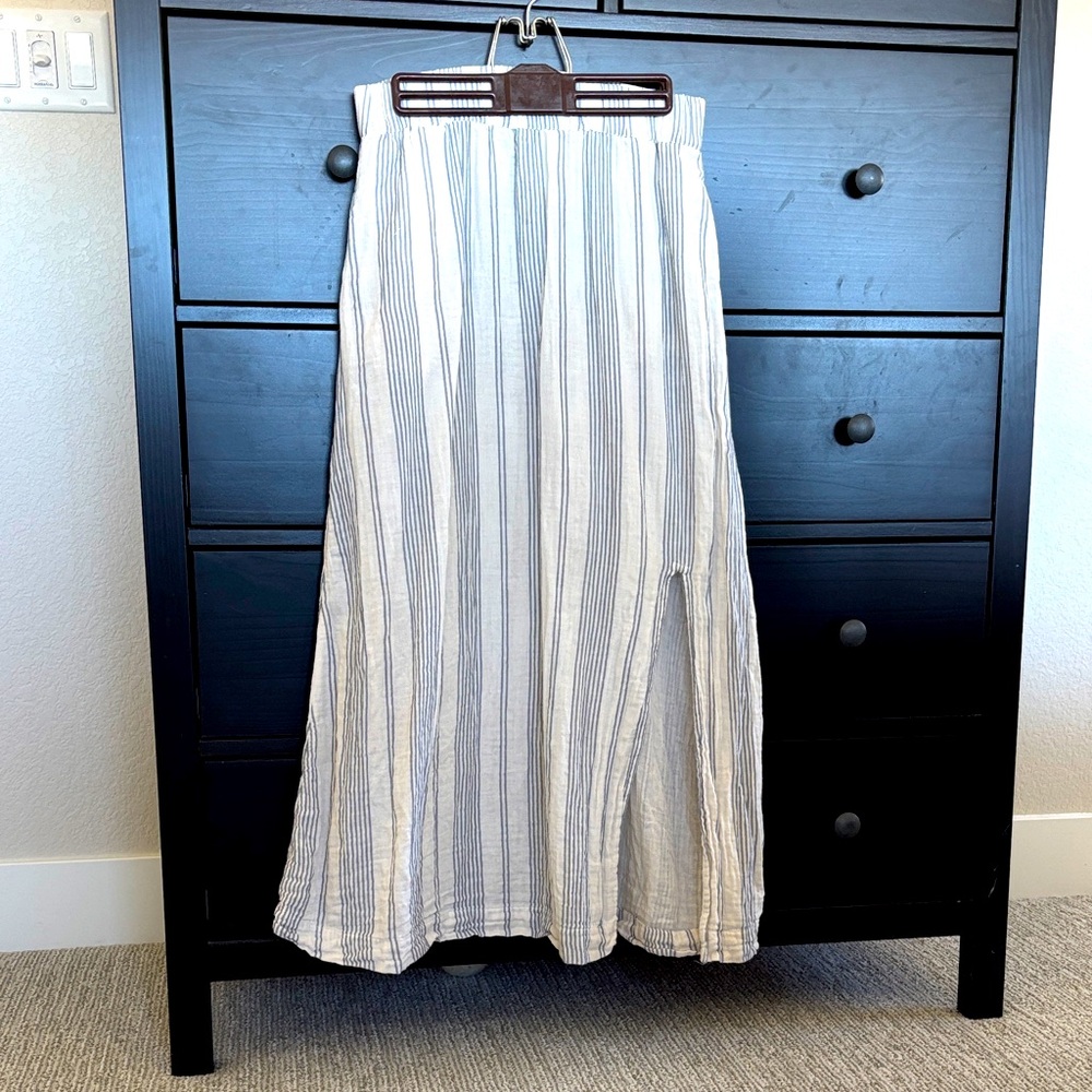 Pact Blue and White Striped A-Line Skirt Midi / Maxi